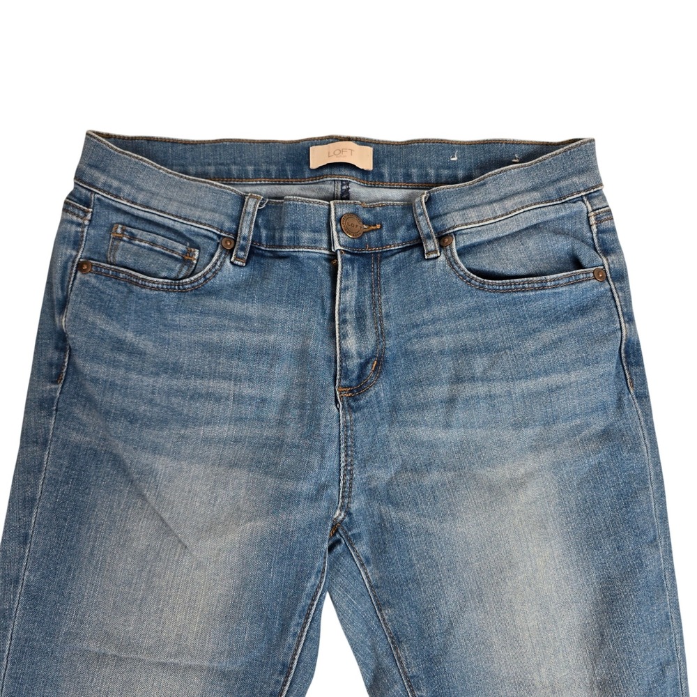 Loft Outlet Modern Skinny Jeans Womens 6 Blue Denim Double Fringe Raw Hem